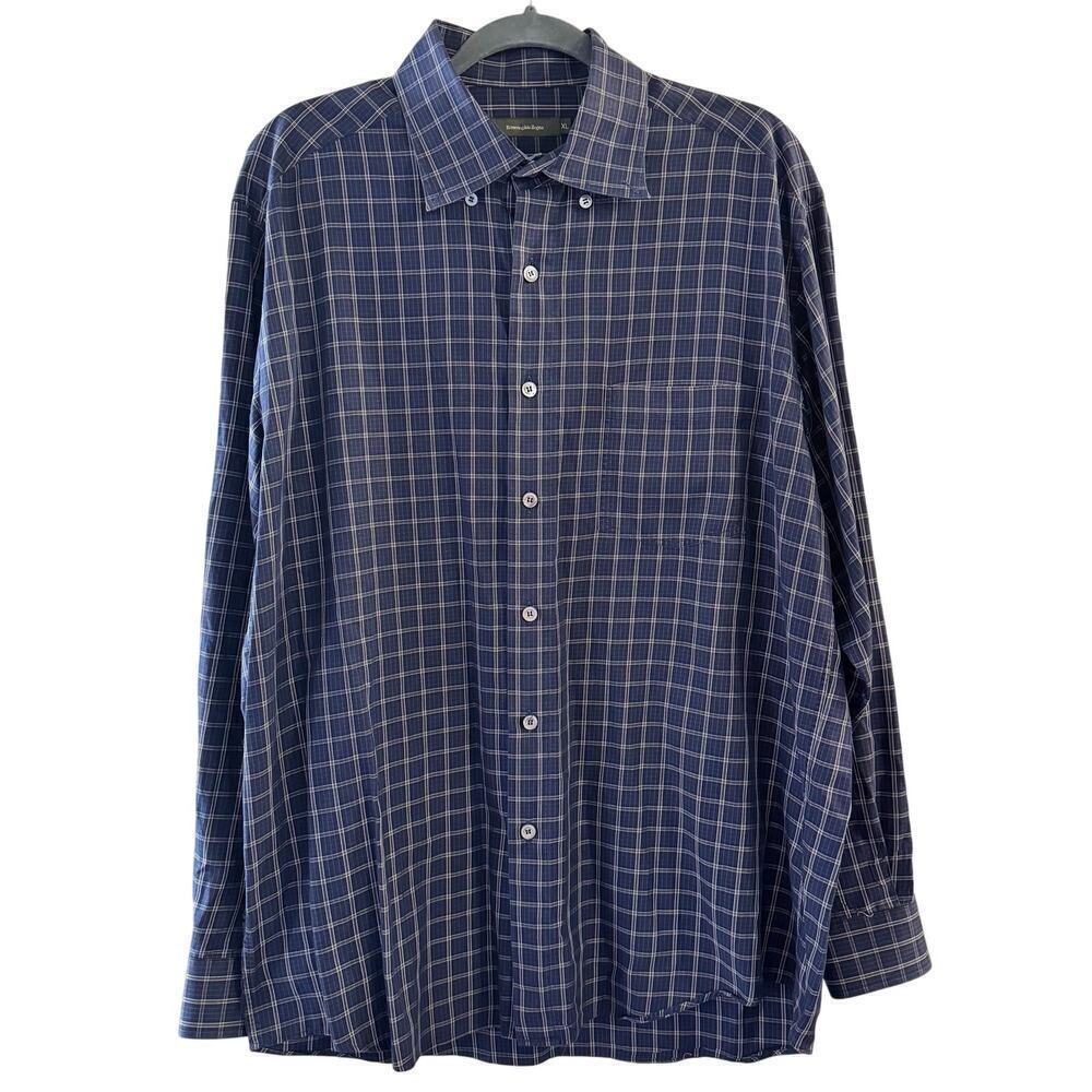 Ermenegildo Zegna Nova Check Button Up Men’s LS Shirt Size XL Blue Classic